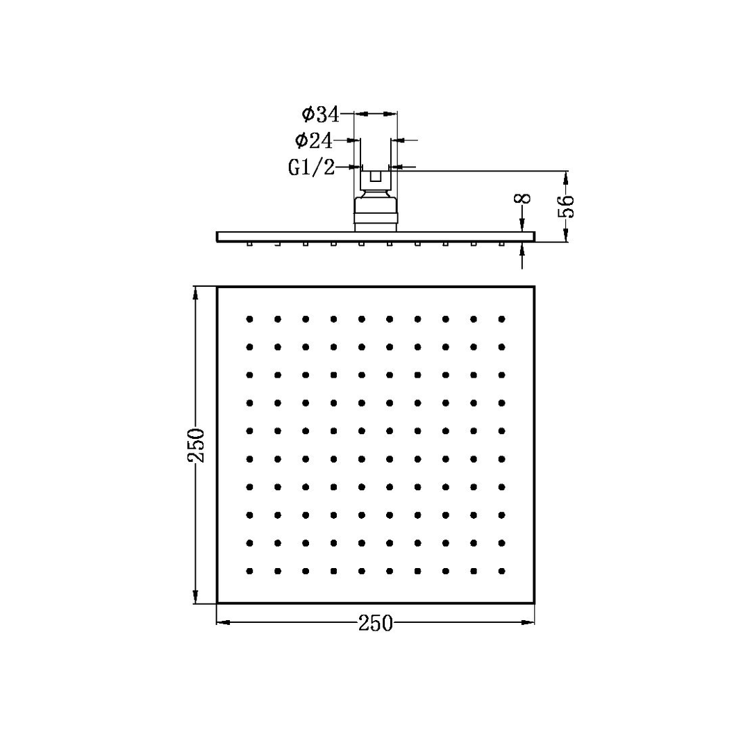 Nero 250mm Square Shower Head - Brushed Nickel