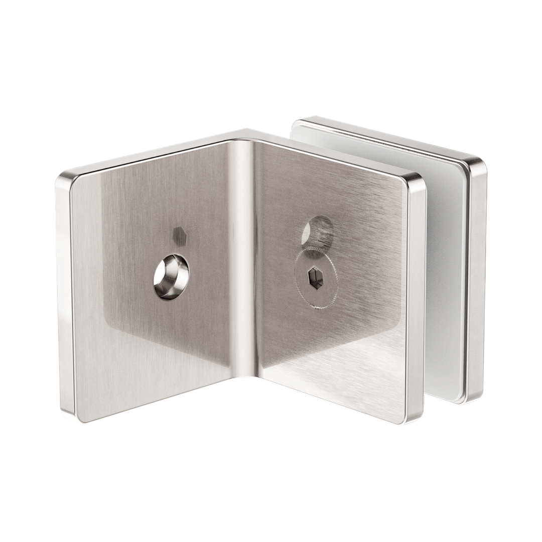 Nero 90 Degree Glass To Wall Bracket 10Mm Glass Brushed Nickel