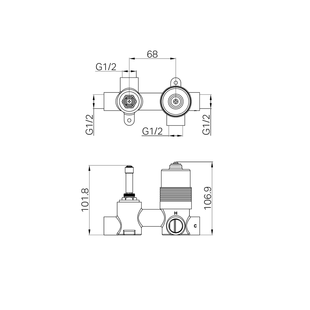 Nero Premium 35Mm Universal Shower Mixer With Divertor Horizontal Body Only