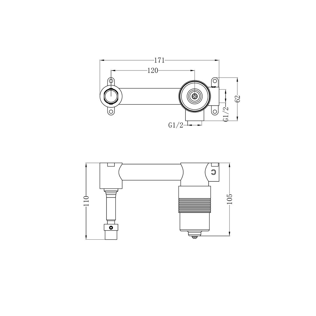 Nero Ss316L 35Mm Premium Universal Wall Basin/Bath Mixer Body Only