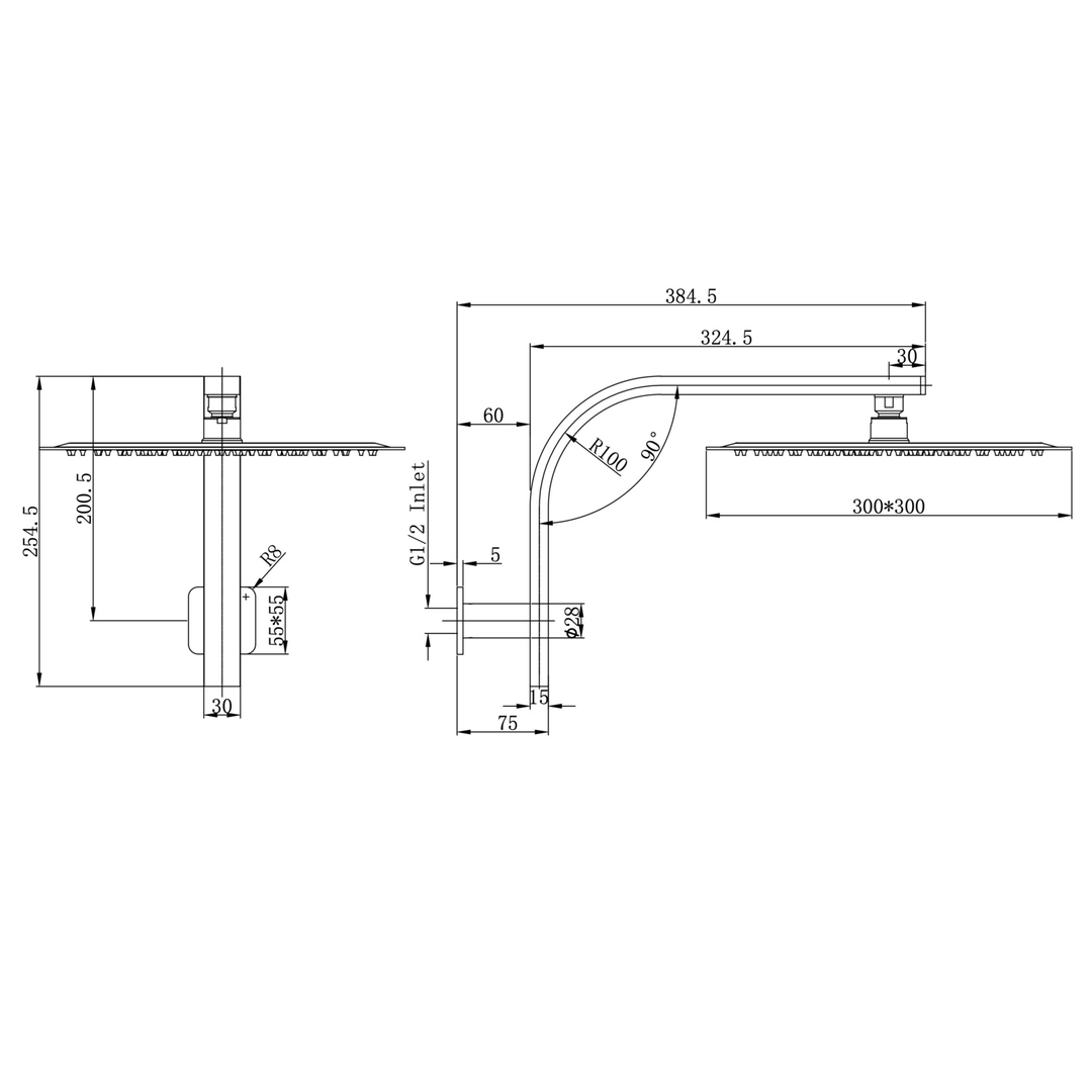 Aspire Nuovo 400Mm Upswept Shower Arm Chrome
