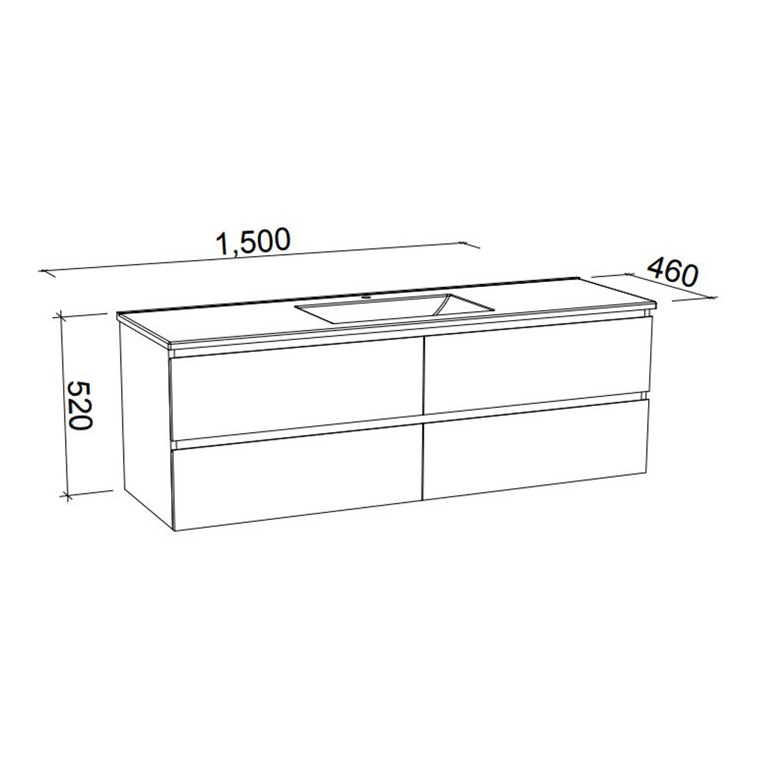 Timberline Nevada Plus Vanity 1500mm Wall Hung Single Bowl Alpha Ceramic Top