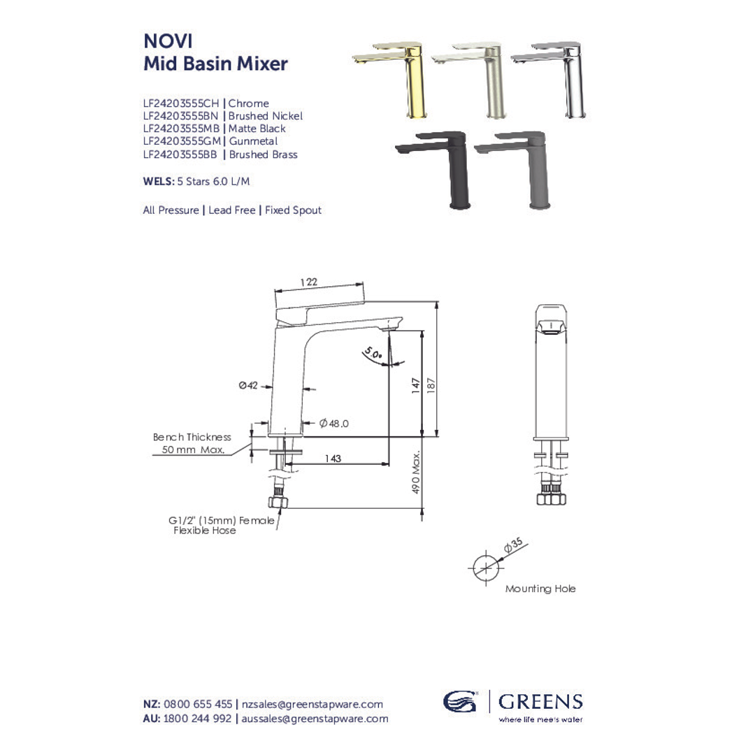Greens Novi Basin Mixer Mid Chrome