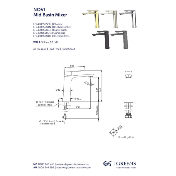 Greens Novi Basin Mixer Mid Chrome