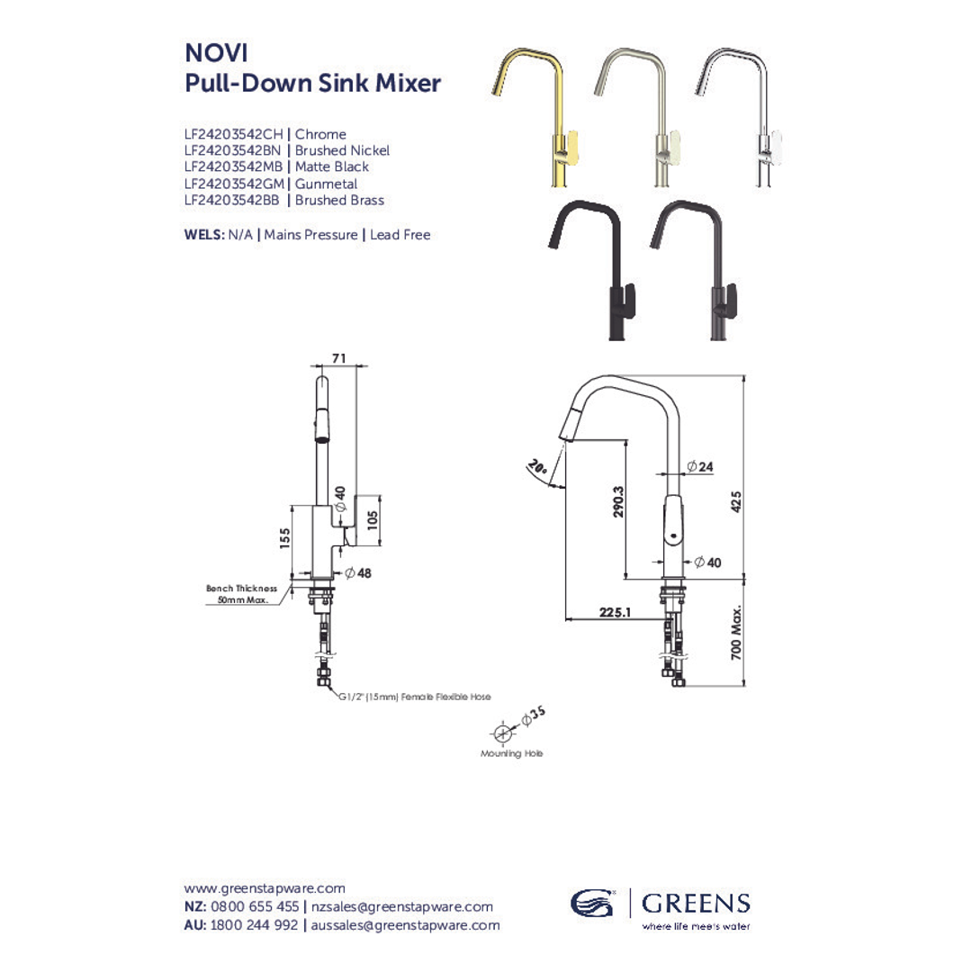 Greens Novi Pull-Down Sink Mixer Chrome