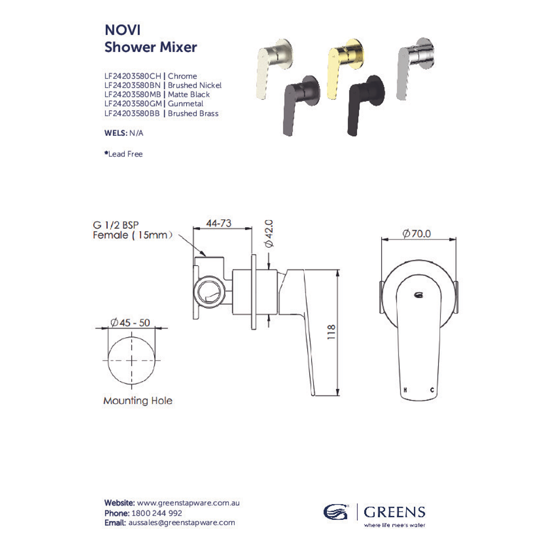 Greens Novi Shower Mixer Pvd Gun Metal