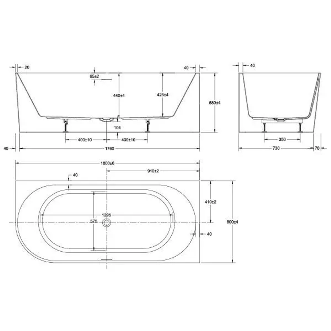Oceano Adore 1800X800 Gloss Free-Standing Bath Includes White Overflow Waste Outlet