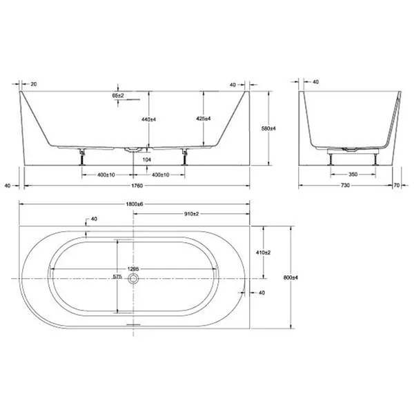 Oceano Adore 1800X800 Gloss Free-Standing Bath Includes White Overflow Waste Outlet
