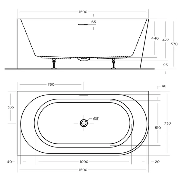 Oceano Eco 1500 Corner Bath Left Hand White 1500mm X 730mm