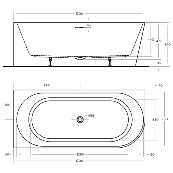 ceano Eco 1700 Corner Bath Left Hand White 1700mm X 750mm