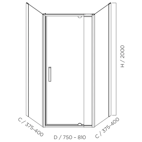 Oceano Louve Angle Pivot Neo Shower Screen - Return 1000 x 2000mm