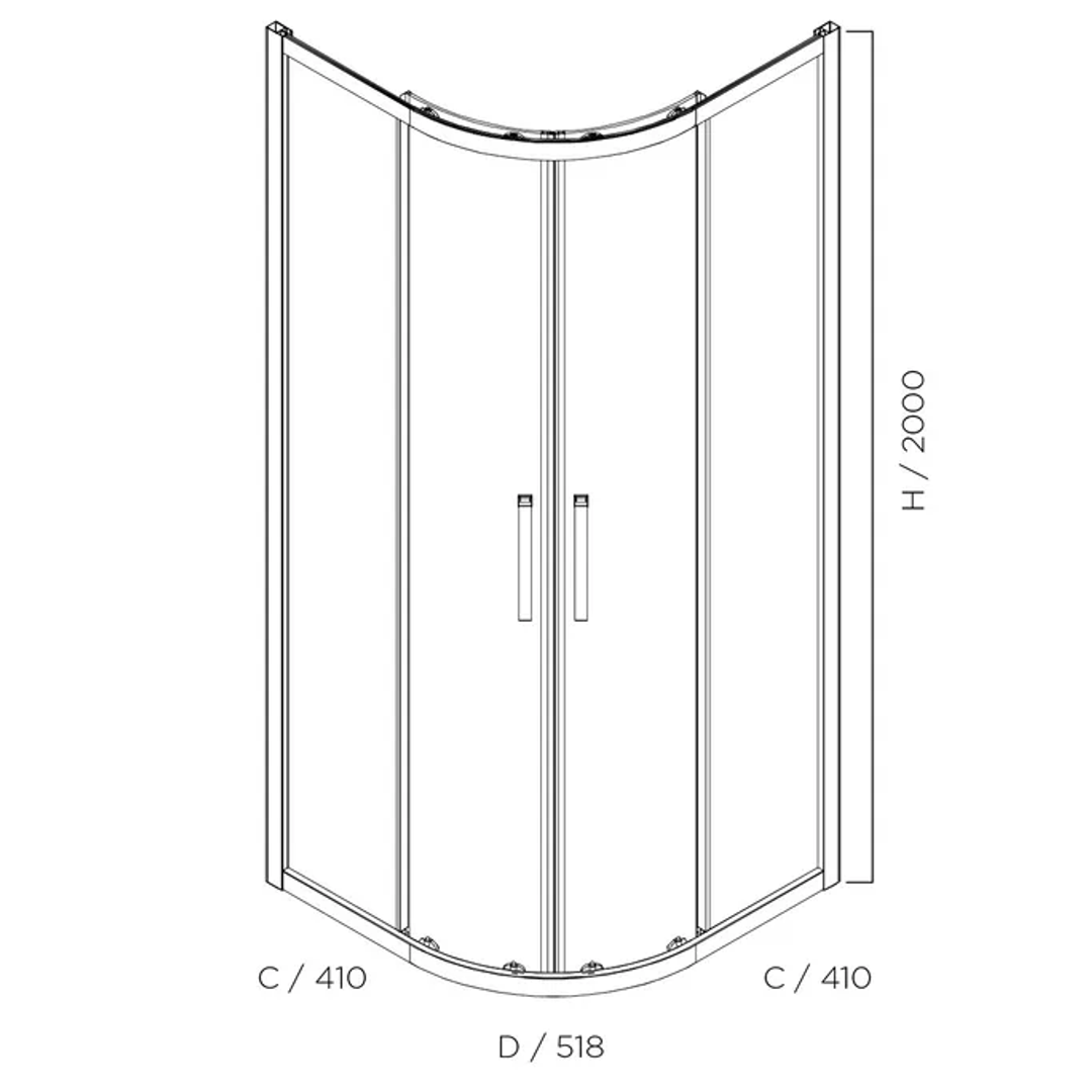 Oceano Louve Curved Slider Front 1000 X 1000 X 2000 Chrome