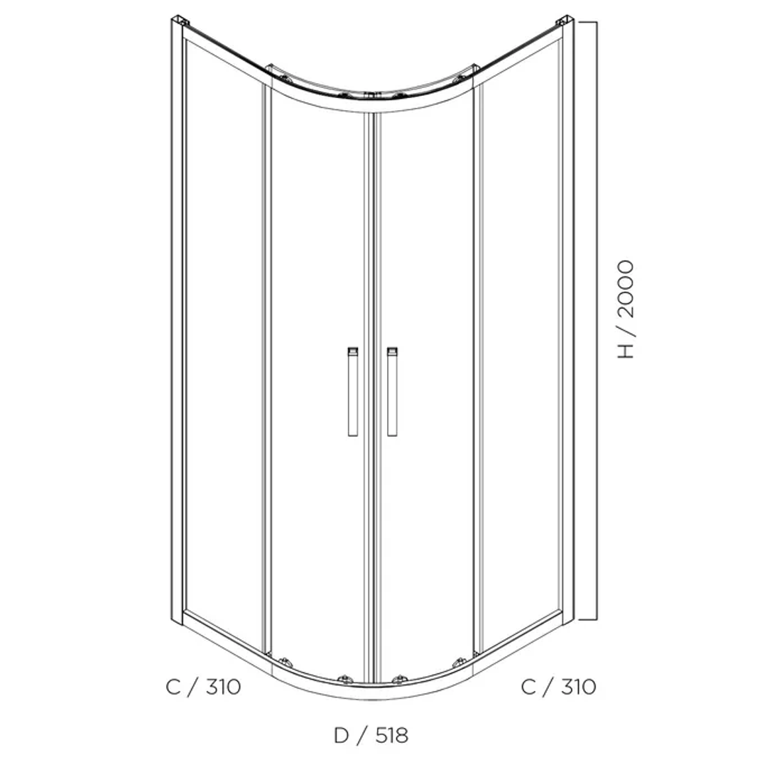 Oceano Louve Curved Slider Front 900 X 900 X 2000 Chrome