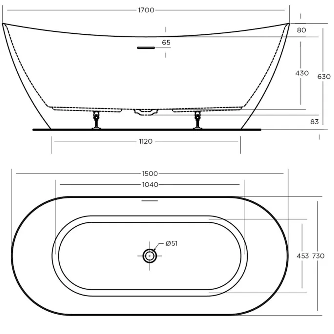 Oceano Luka 1700 Freestanding Bath White 1700mm X 730mm
