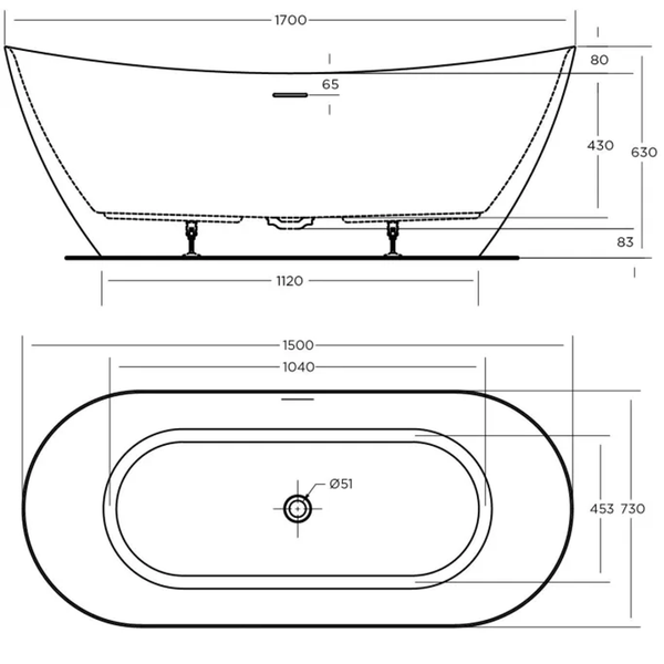 Oceano Luka 1700 Freestanding Bath White 1700mm X 730mm