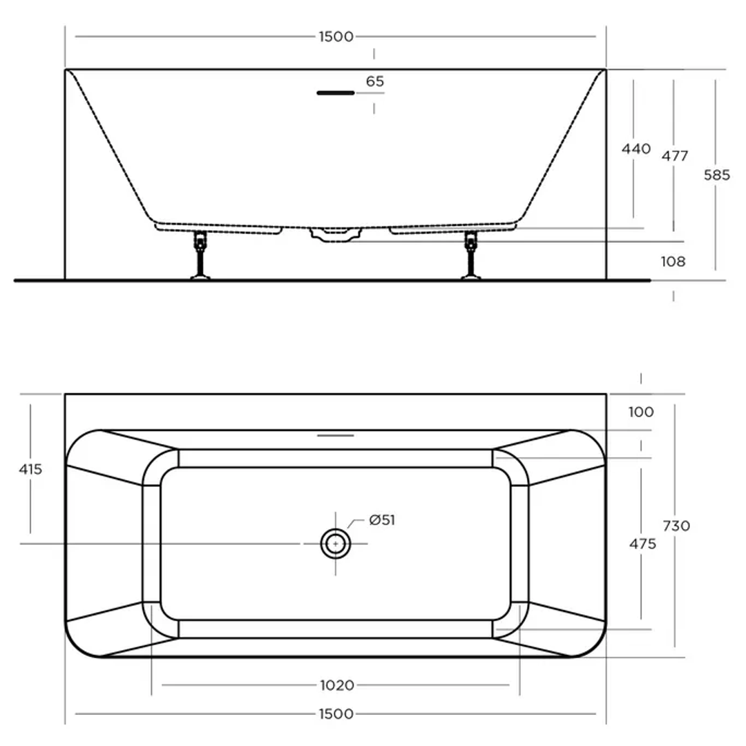 Oceano Lunus 1500 Back-to- Wall Bath White 1500mm X 750mm