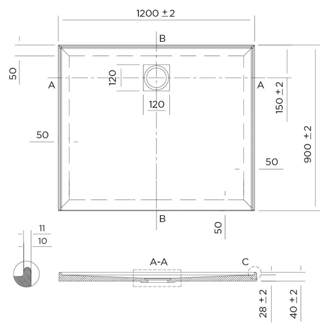 Oceano Profile 1200X900 3-Side Tile Flange Shower Base
