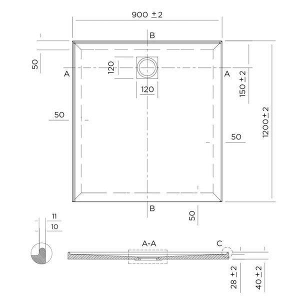 Oceano Profile 900X1200 2-Side Tile Flange Shower Base