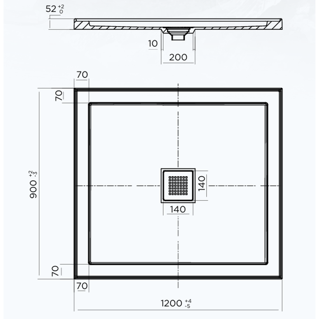 Oceano Stonelite Eco Base Centre Outlet Chrome Waste - 1200 X 900