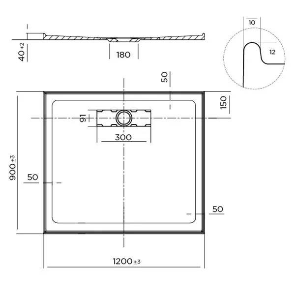 Oceano Stonelite Elite Base Rear Outlet S/Steel Grate 1200 X 900