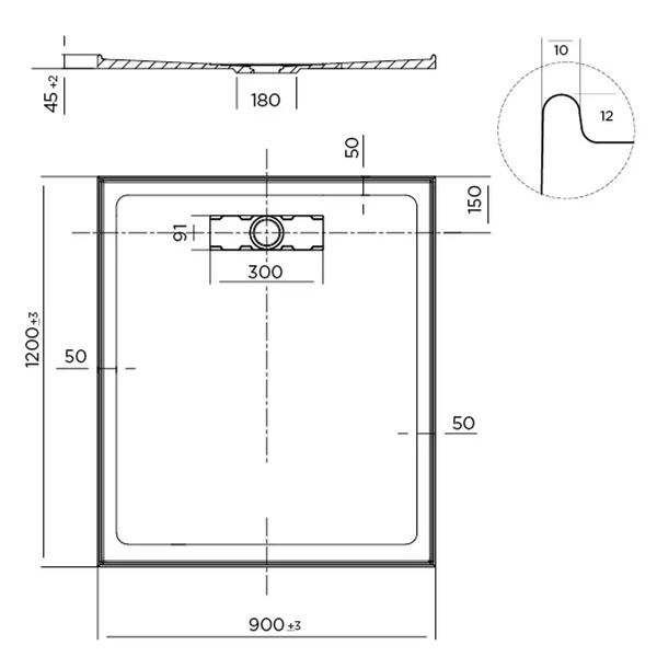 Oceano Stonelite Elite Base Rear Outlet S/Steel Grate 900 X 1200