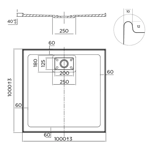 Oceano Stonelite Metro Base Rear Outlet White Waste Cover  1000 X 1000