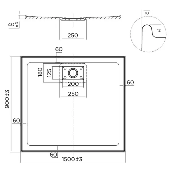 Oceano Stonelite Metro Base Rear Outlet White Waste Cover 1500 X 900
