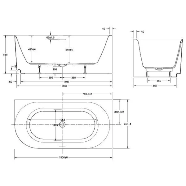 Oceano Stria 1500X750 Fluted Gloss White Right Hand Corner Bath Includes White O/F Waste Outlet