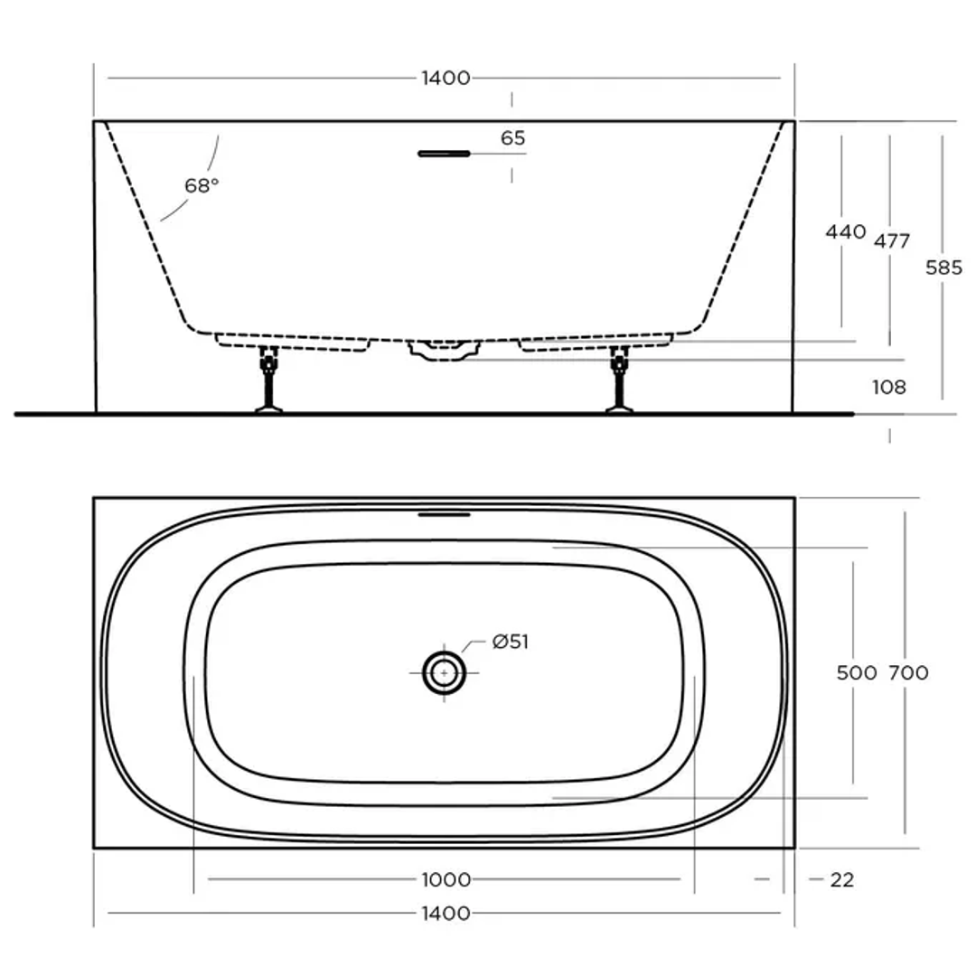 Oceano Studio 1400 Freestanding Bath White 1400mm X 700mm