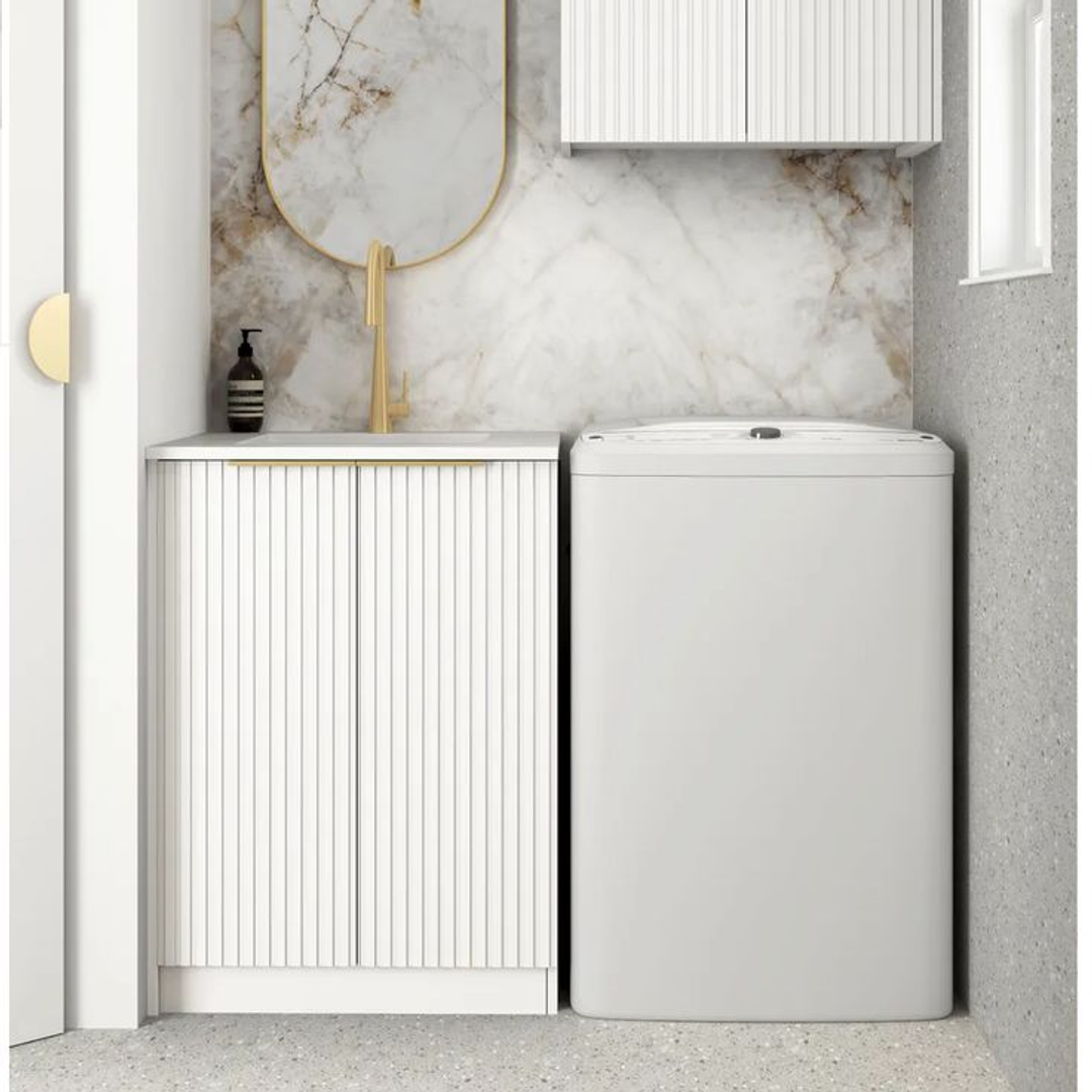 OTTI MINI LAUNDRY 650MM NOOSA WHITE WITH NATURAL CARRARA MARBLE TOP