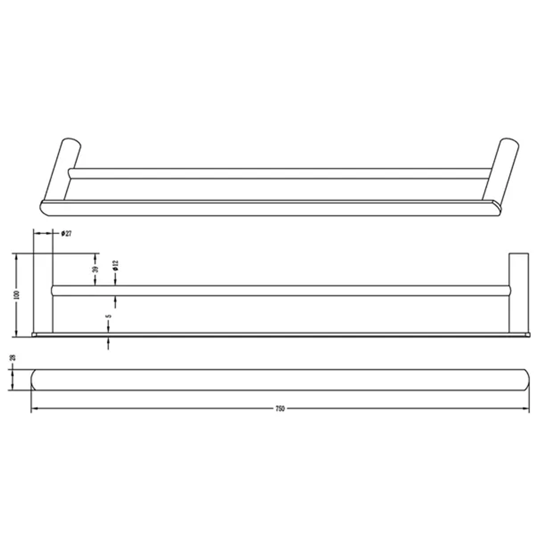 Otti Vetto Double Towel Rail 750Mm Brass Chrome