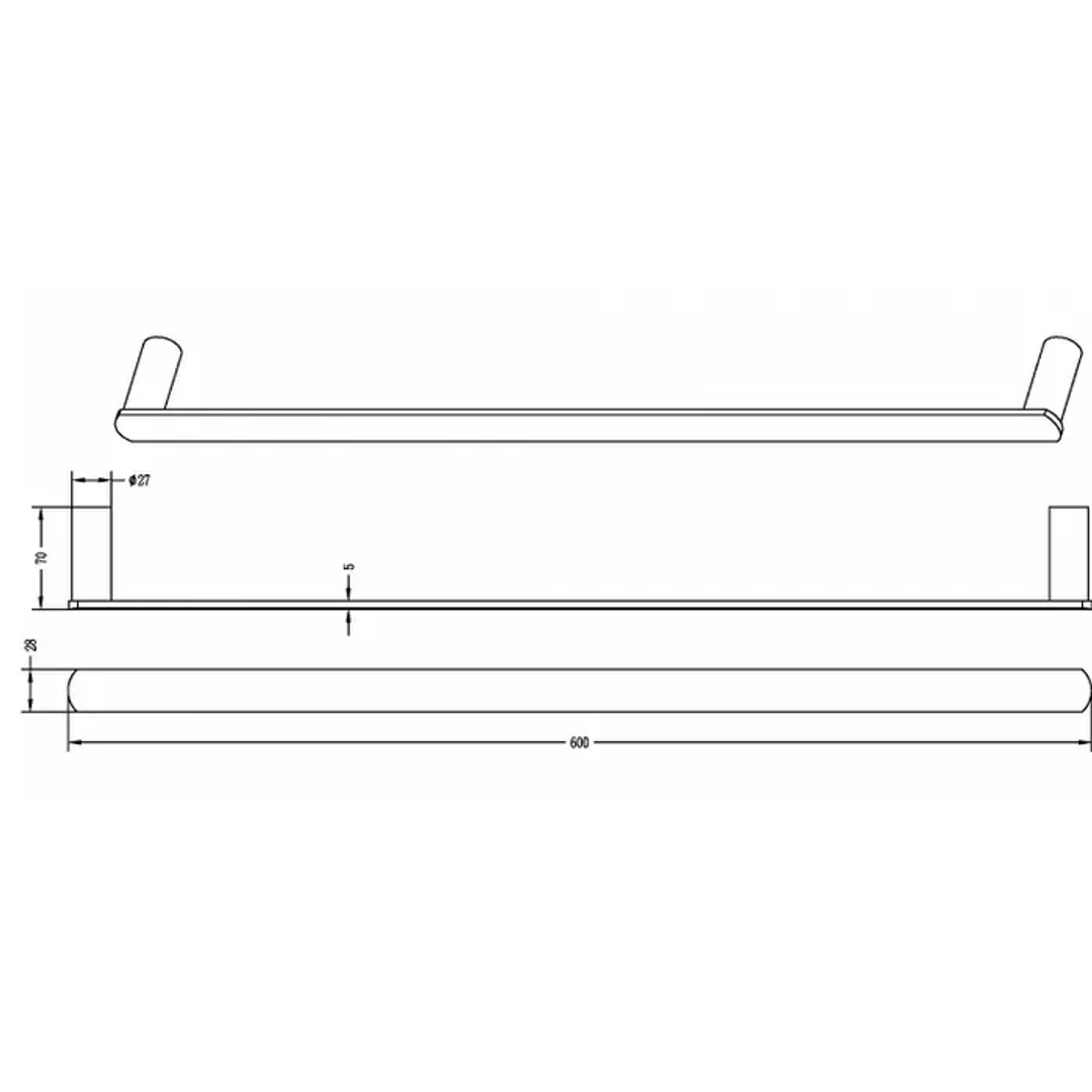 Otti Vetto Single Towel Rail 600Mm Brass Chrome