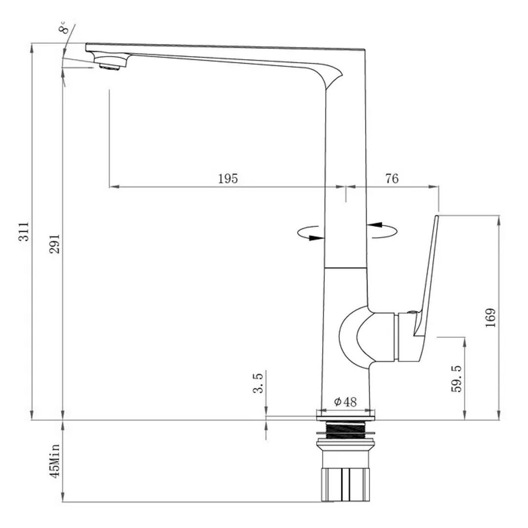 Otti Zevio Sink Mixer Black