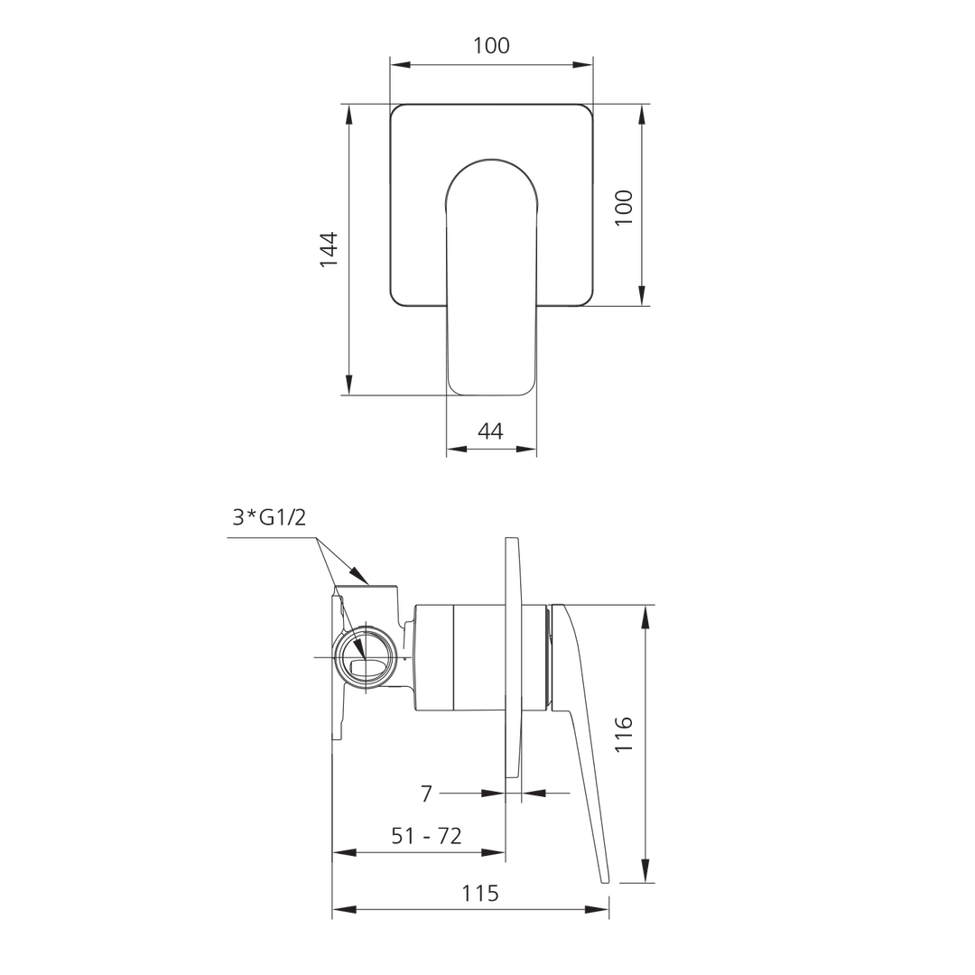 Oliveri PA100516FMB Paris Wall Mixer Matte Black