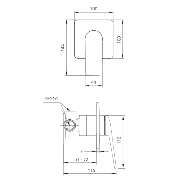 Oliveri PA100516FMB Paris Wall Mixer Matte Black