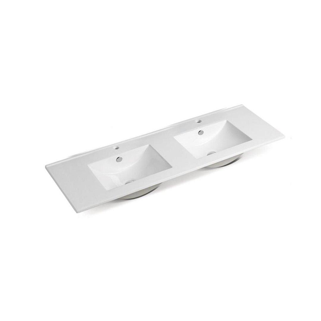 Bnk Naga Ceramic Vanity Top Square Bowl Double Gloss White 1 Tap Hole 1500X460X180Mm Pb 01150D
