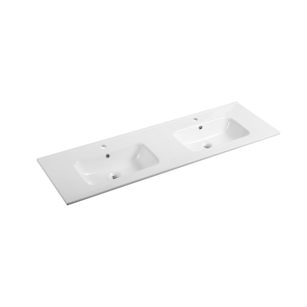 Bnk Naga Ceramic Vanity Top Soft Square Bowl Dbl Gloss White 1 T/Hole 1210X465X175Mm Pb 03120D