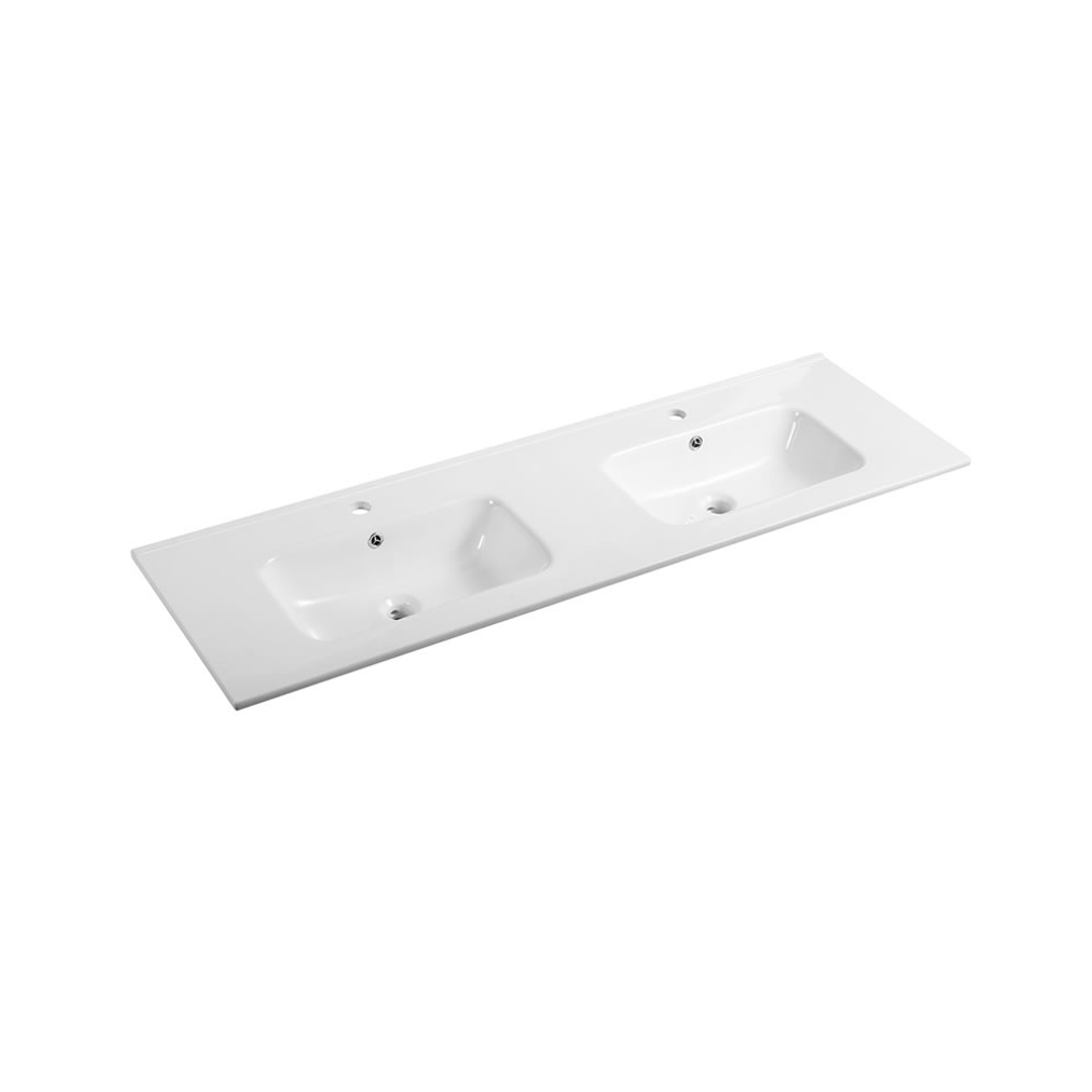 Bnk Naga Ceramic Vanity Top Soft Square Bowl Dbl Gloss White 1 T/Hole 1510X465X175Mm Pb 03150D