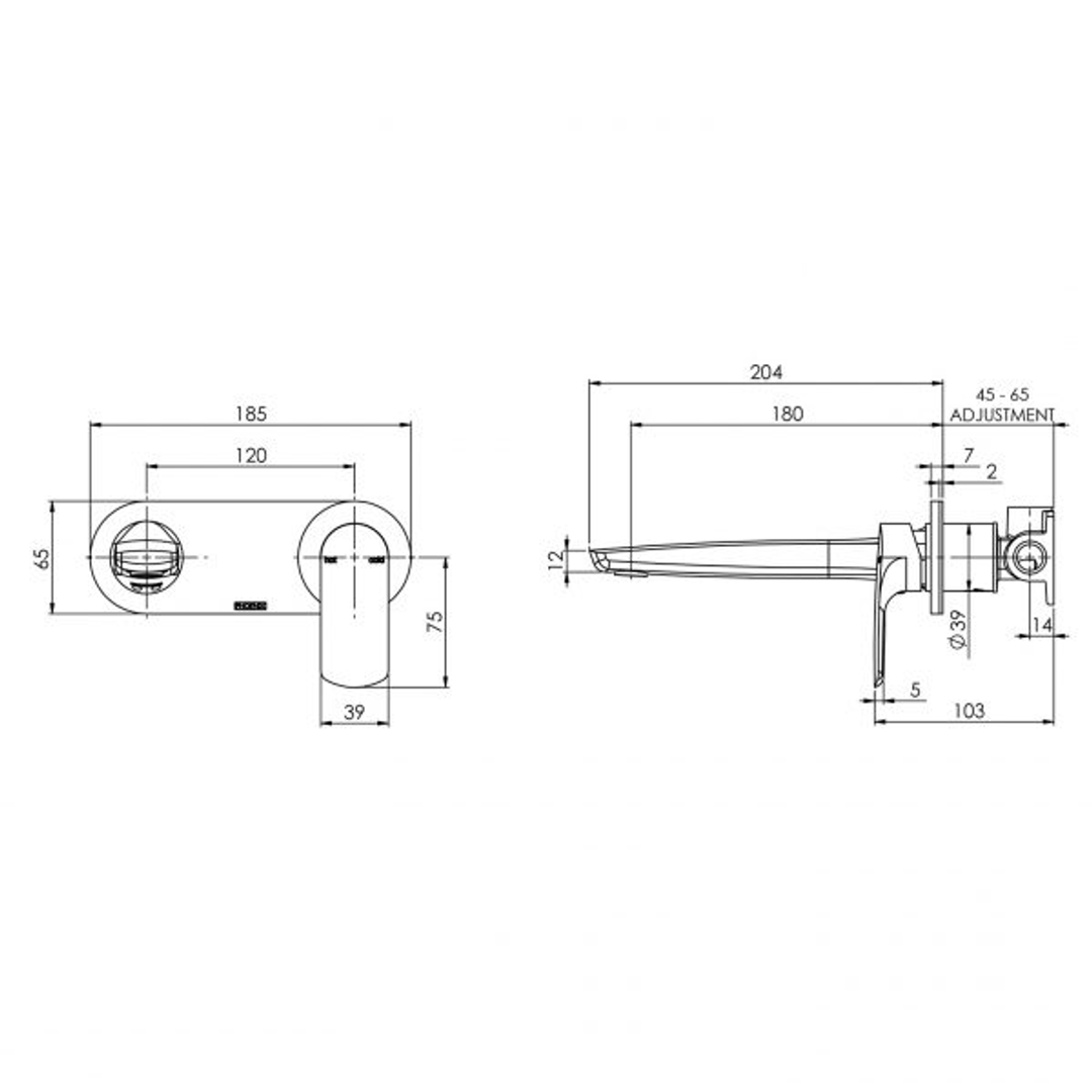 Phoenix Arlo Wall Basin/Bath Mixer Set 180mm Brushed Nickel