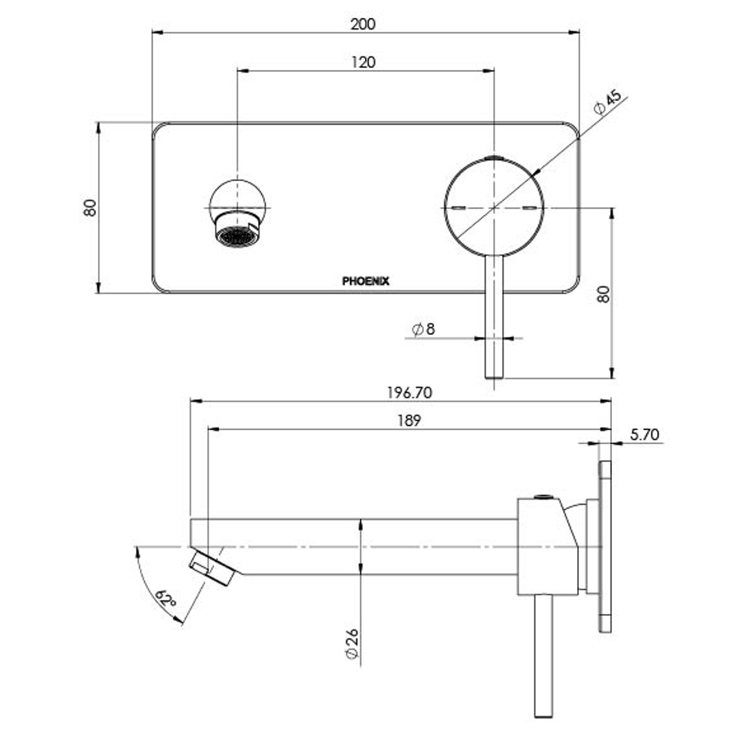 Phoenix Pina Wall Basin/Bath Mixer Set 180mm Brushed Nickel