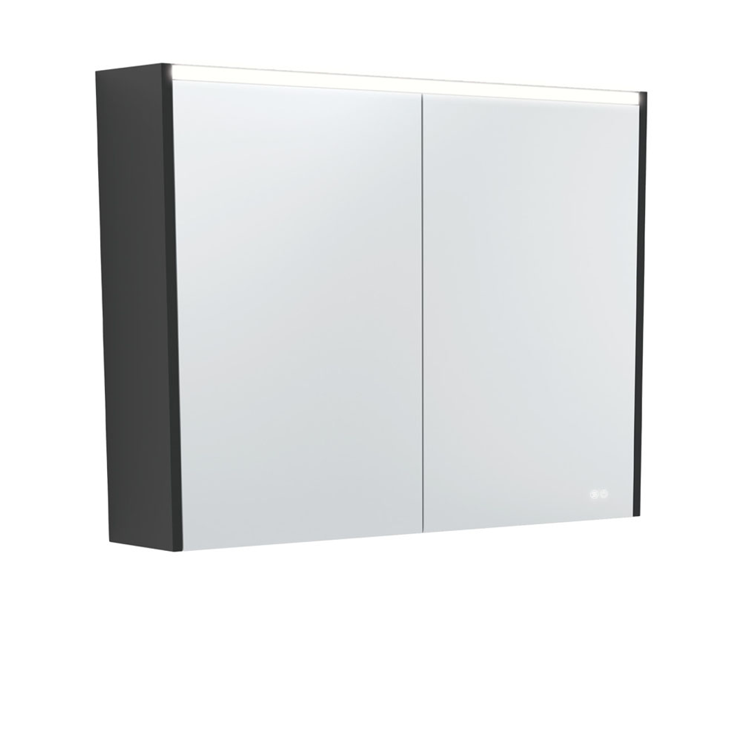 FIENZA 900MM LED MIRROR CABINET WITH SATIN BLACK SIDE PANELS PSC900B-LED