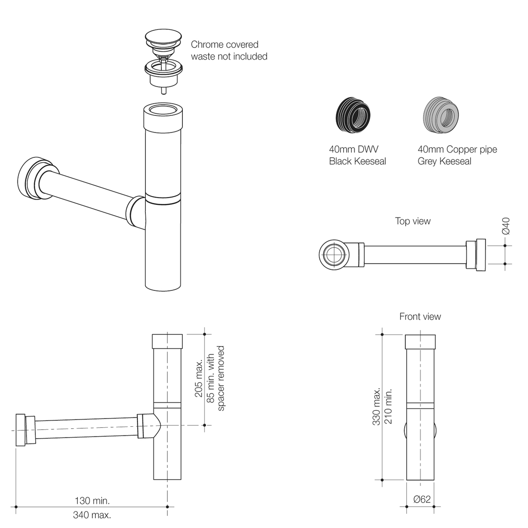 Caroma Modina Chrome Bottle Trap