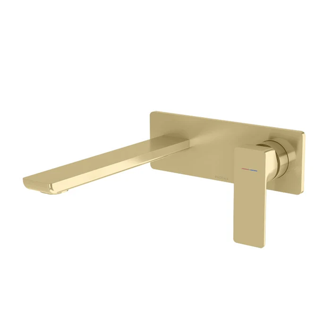 Phoenix Gloss Mkii Wall Basin / Bath Mixer Set 200Mm Brushed Gold