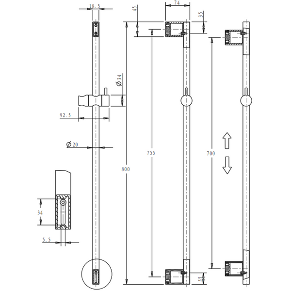 Bella Vista Shower Head On Rail Round Gun Metal