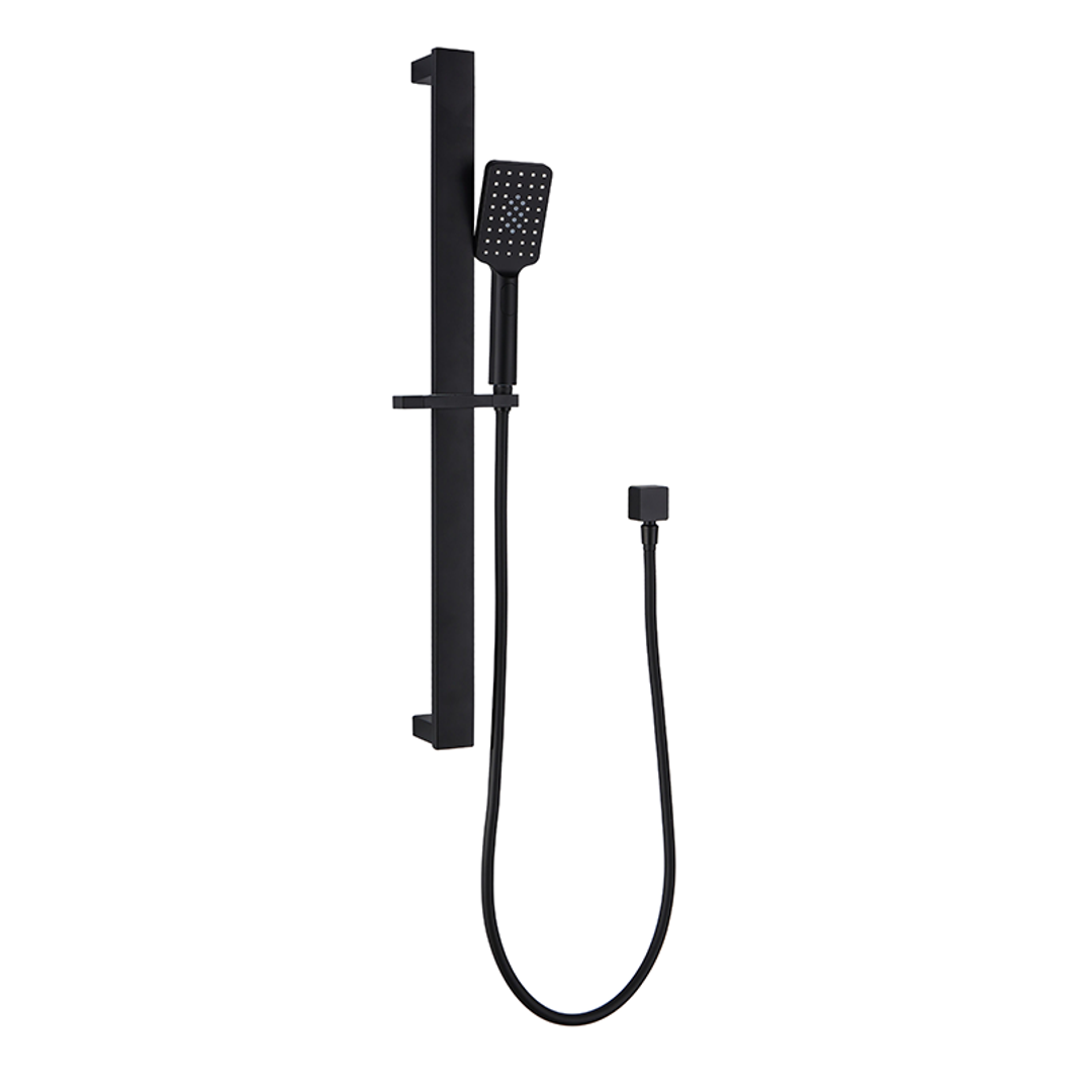 Bella Vista Shower Head On Rail Square Wide Black
