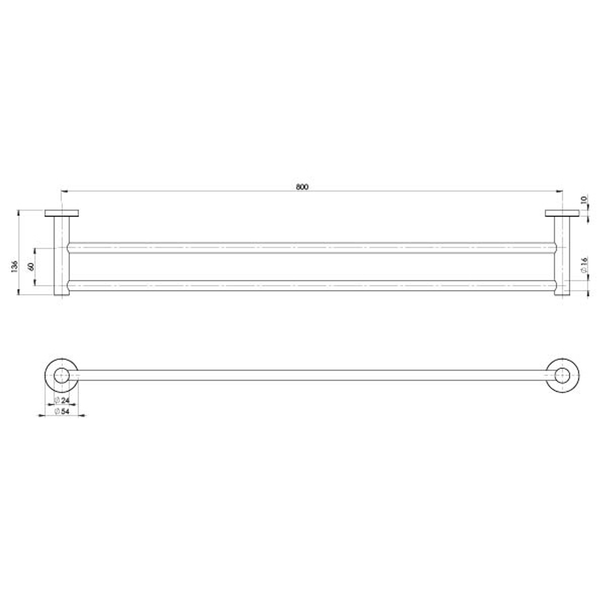 Phoenix Radii Stainless Steel Double Towel Rail Round Plate 800mm