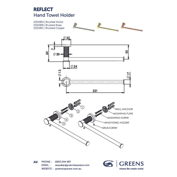 Greens Reflect Hand Towel Holder Chrome