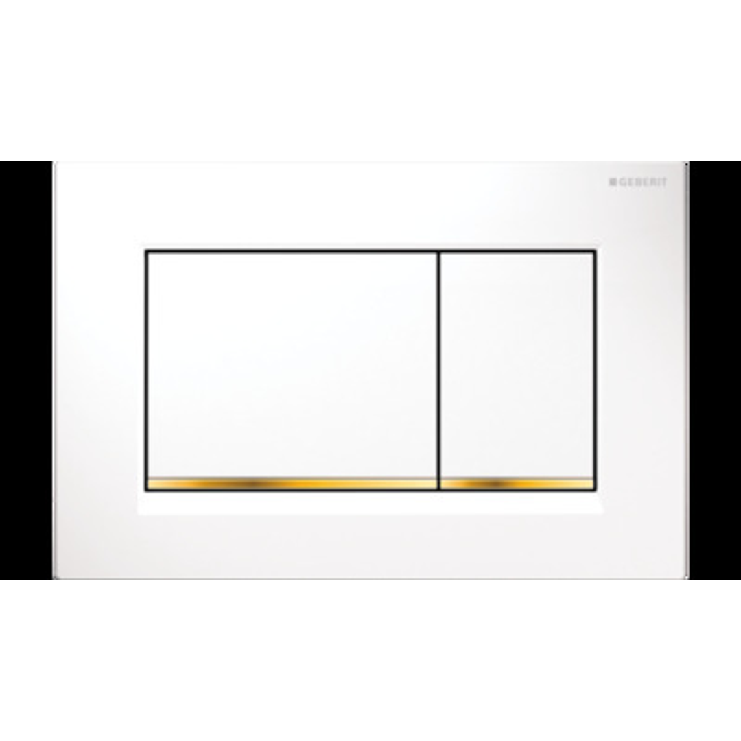 GEBERIT SIGMA 30 SQUARE D/F BUTTON & ACCESS PLATE WHITE & GOLD