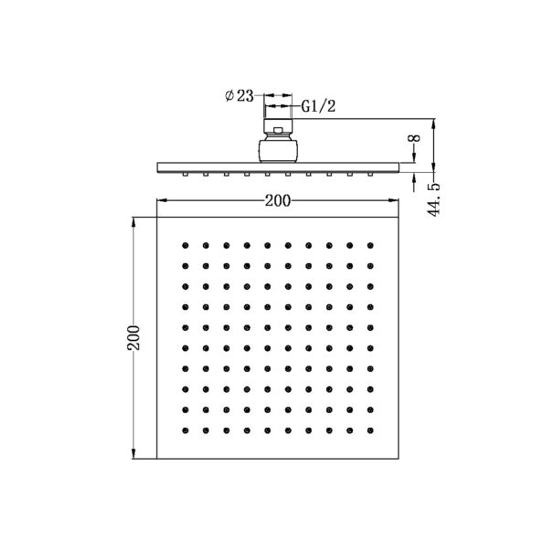 Nero 200mm Square Shower Head Chrome