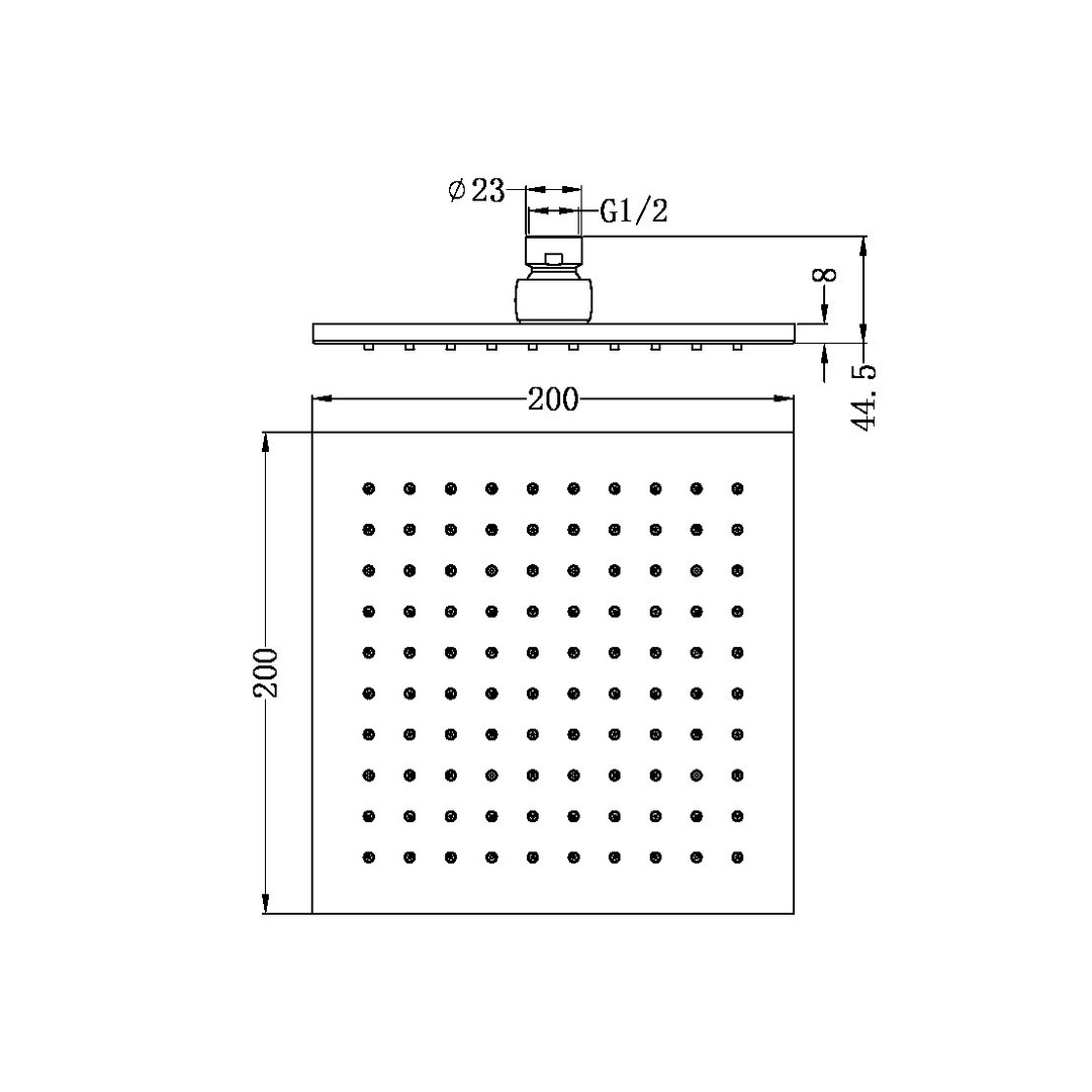 Nero 200mm Square Shower Head - Chrome